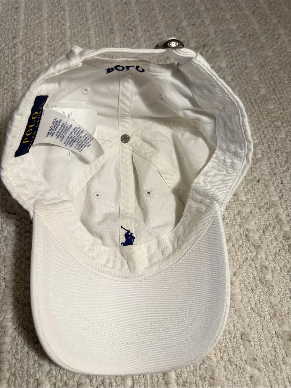Polo Ralph Lauren White Cotton Baseball Cap Blue Pony Logo Adjustable Hat